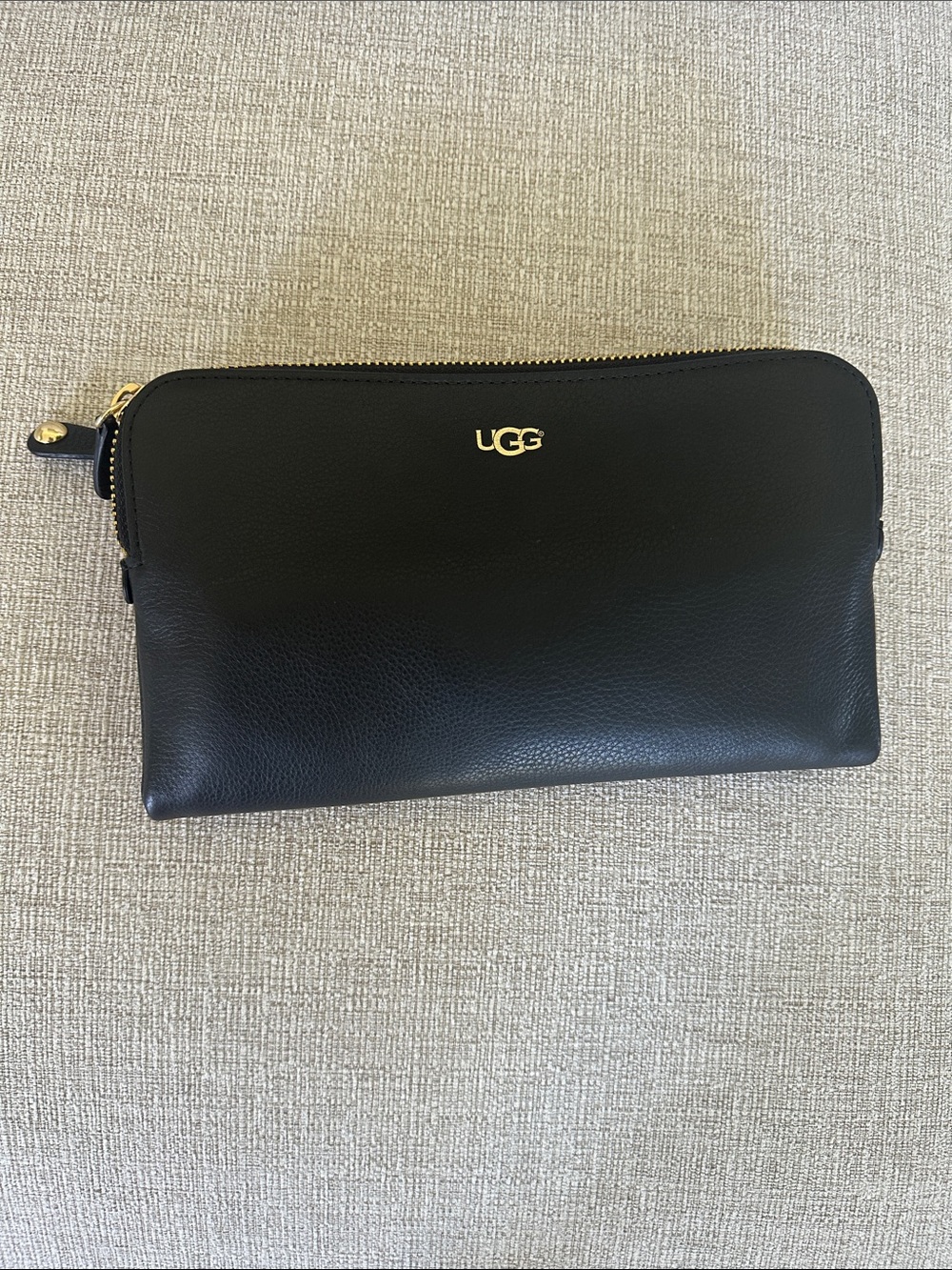 UGG Black Leather Zip Pouch with Gold Logo